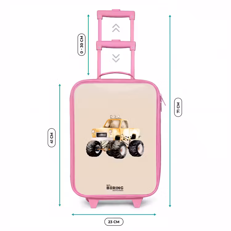 Valise enfant - Rose - Camion monstre jaune sur fond beige — 6