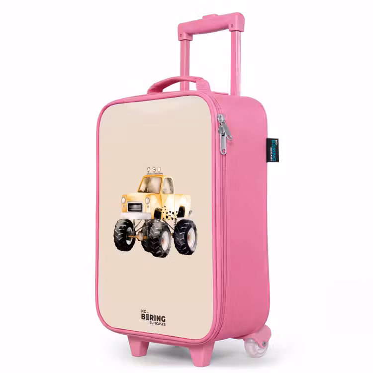 Valise enfant - Rose - Camion monstre jaune sur fond beige — 8