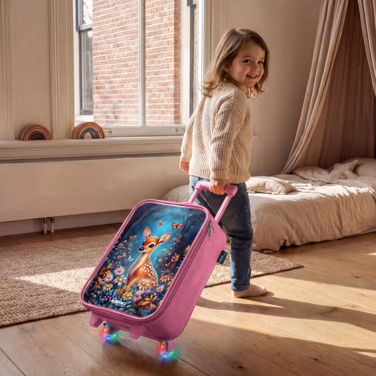 Valise enfant - Rose - Cerf parmi les fleurs dans une forêt enchantée — 2