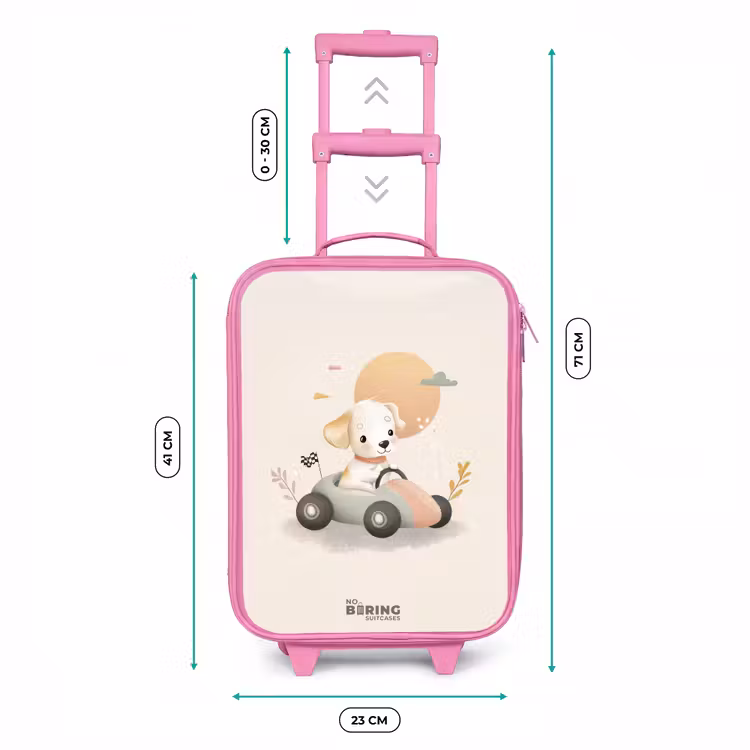 Valise enfant - Rose - Chiot dans une voiture de course de couleur beige — 6