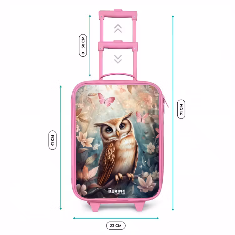 Valise enfant - Rose - Chouette avec papillons dans une forêt mystique — 6