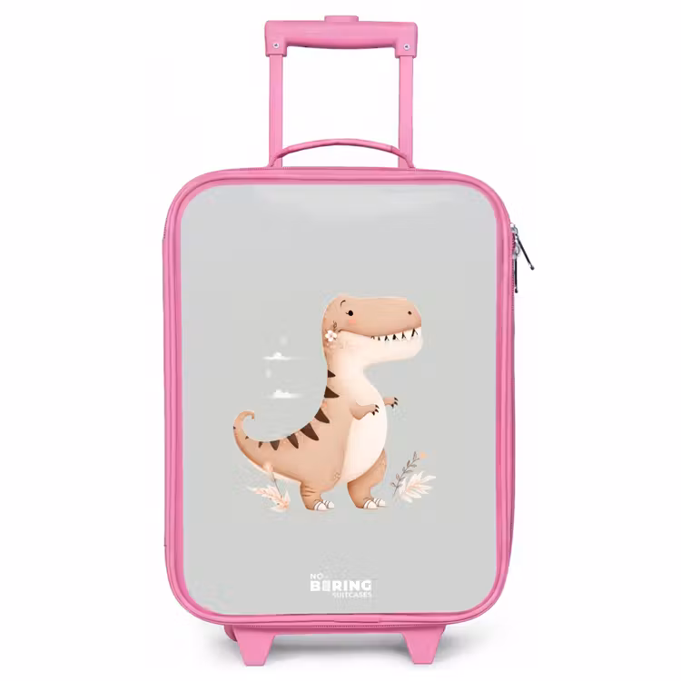 Valise enfant - Rose - Dino en beige et gris — 1