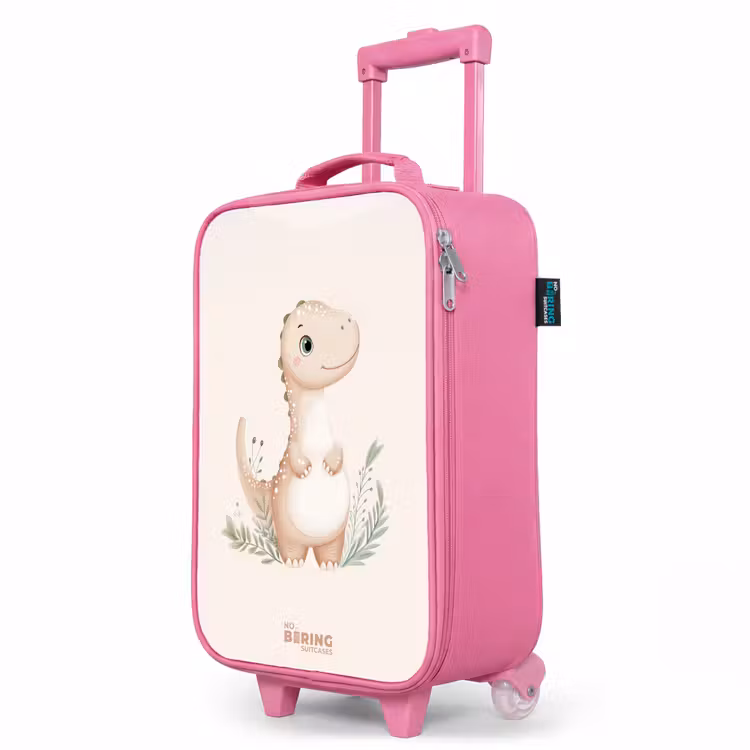 Valise enfant - Rose - Dinosaure beige avec des feuilles vertes — 8