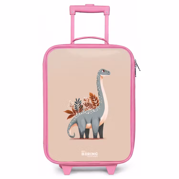 Valise enfant - Rose - Dinosaure bleu sur fond beige — 1