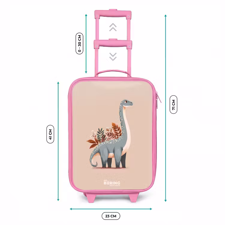 Valise enfant - Rose - Dinosaure bleu sur fond beige — 6