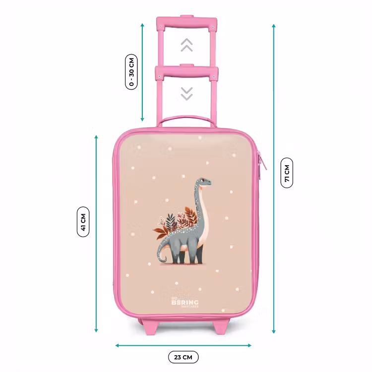 Valise enfant - Rose - Dinosaure bleu sur fond beige à pois — 6