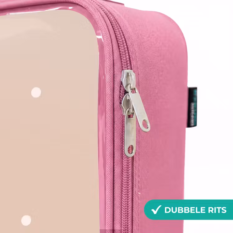 Valise enfant - Rose - Dinosaure bleu sur fond beige à pois — 7