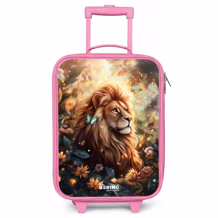 Valise enfant - Rose - Lion avec papillons dans une jungle fleurie — 1