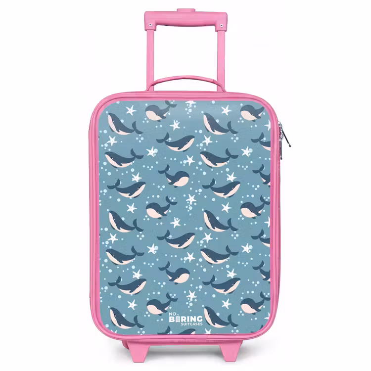 Valise enfant - Rose - Motif de baleine bleu foncé avec étoile de mer — 1