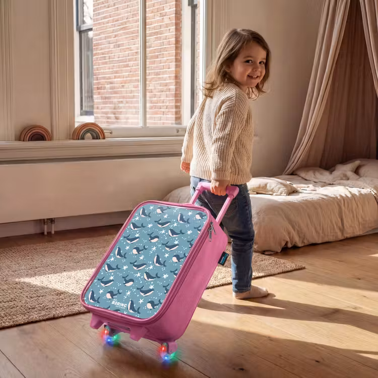 Valise enfant - Rose - Motif de baleine bleu foncé avec étoile de mer — 2