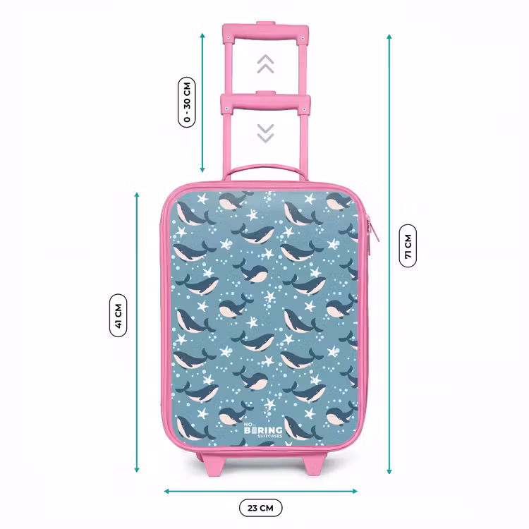 Valise enfant - Rose - Motif de baleine bleu foncé avec étoile de mer — 6