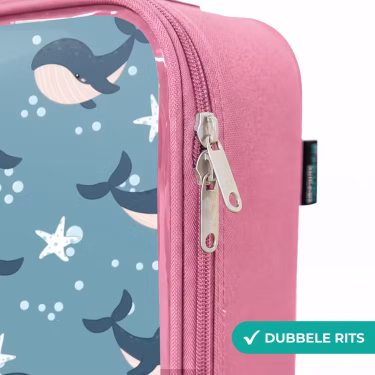 Valise enfant - Rose - Motif de baleine bleu foncé avec étoile de mer — 7