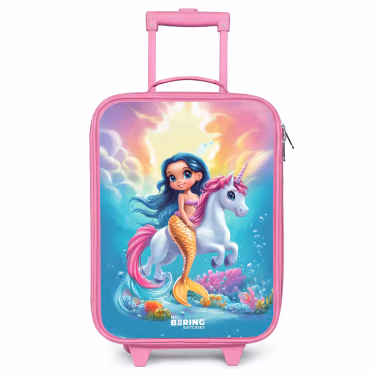 Valise enfant - Rose - Sirène à queue d'or avec une licorne blanche — 1