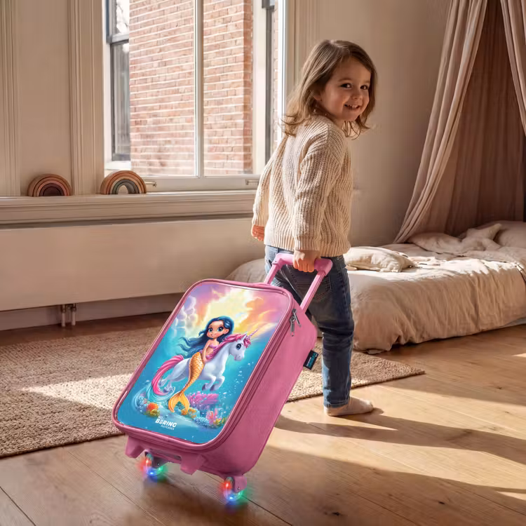 Valise enfant - Rose - Sirène à queue d'or avec une licorne blanche — 2