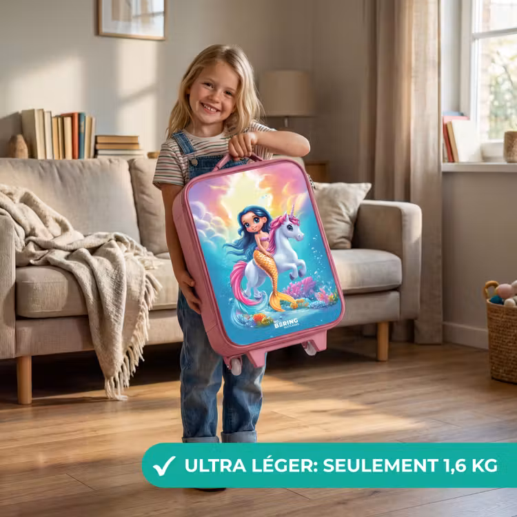 Valise enfant - Rose - Sirène à queue d'or avec une licorne blanche — 3