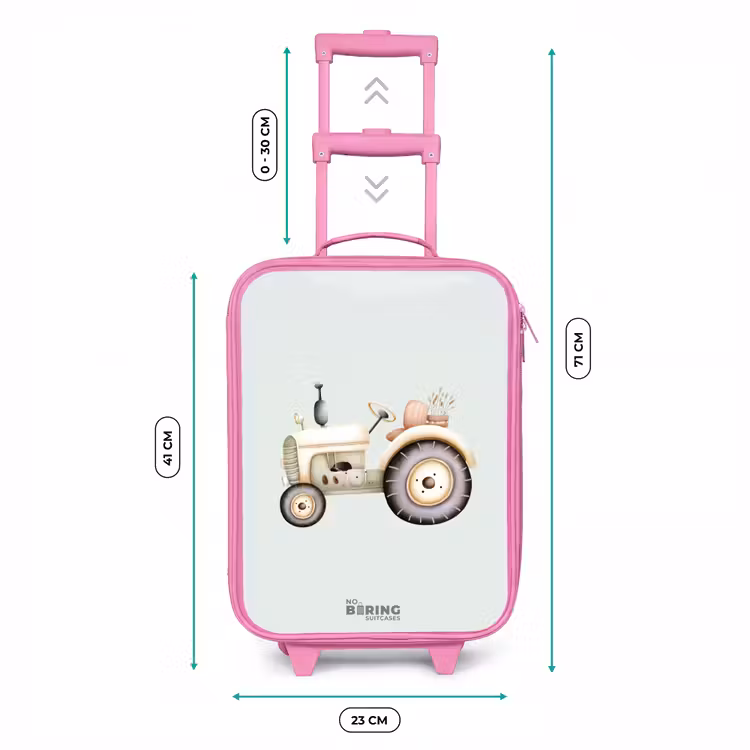 Valise enfant - Rose - Tracteur vintage beige aux couleurs vertes pastel — 6