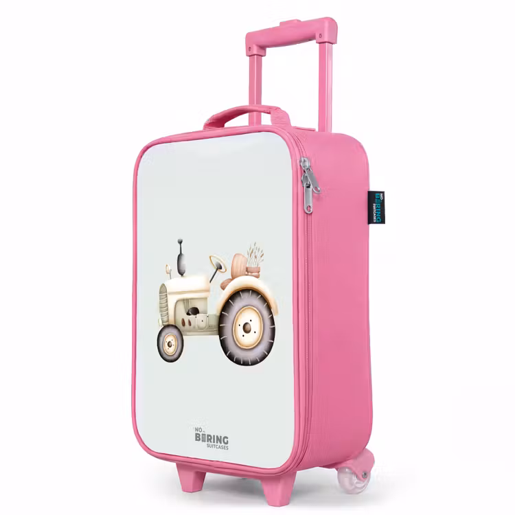Valise enfant - Rose - Tracteur vintage beige aux couleurs vertes pastel — 8