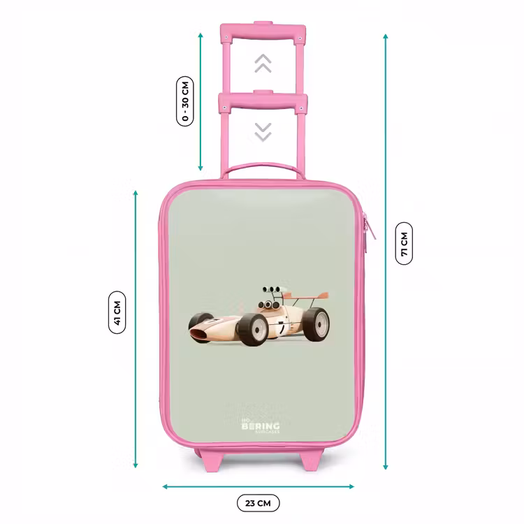 Valise enfant - Rose - Voiture de course rétro beige sur fond vert — 6