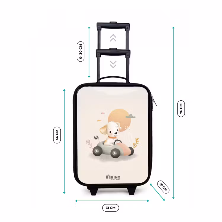 Valise enfant - Chiot dans une voiture de course de couleur beige — 7