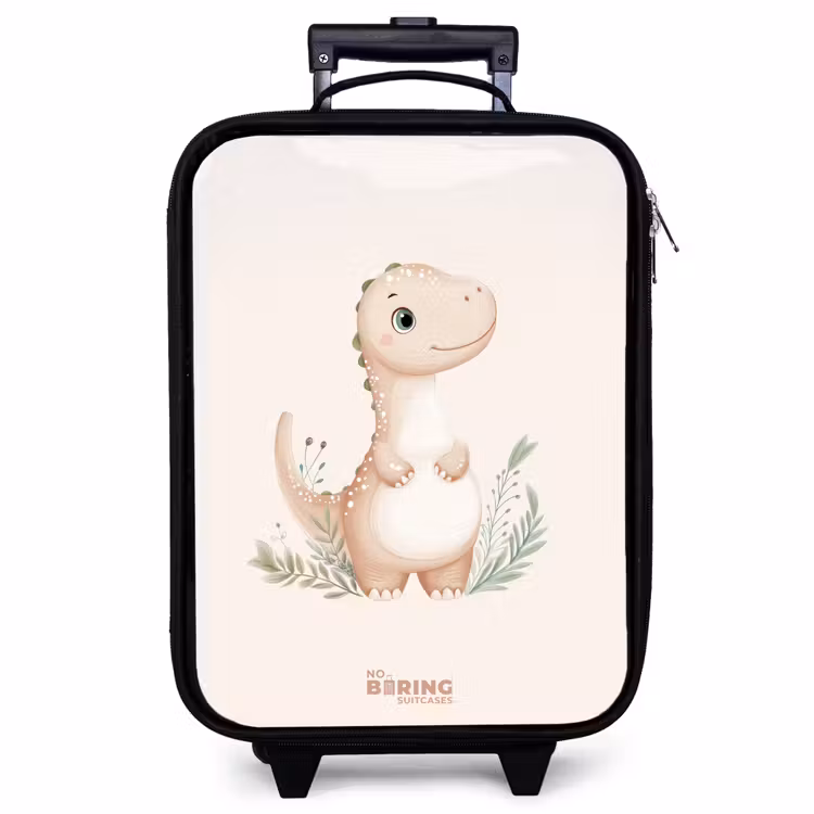 Valise enfant - Dinosaure beige avec des feuilles vertes — 1