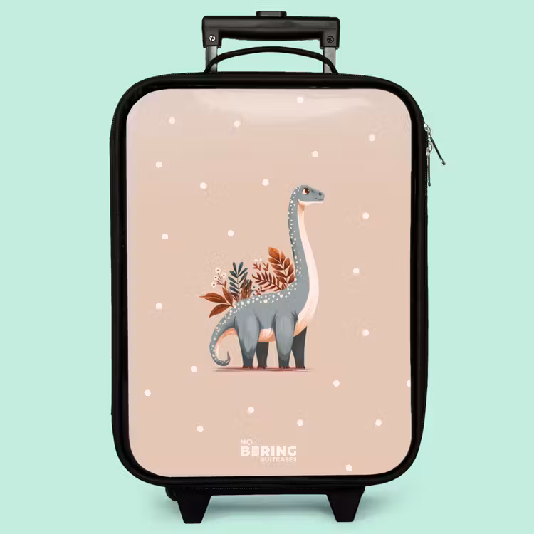 Valise enfant - Dinosaure bleu sur fond beige à pois — 3