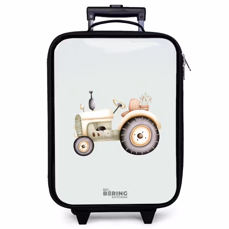 Valise enfant - Tracteur vintage beige aux couleurs vertes pastel — 1