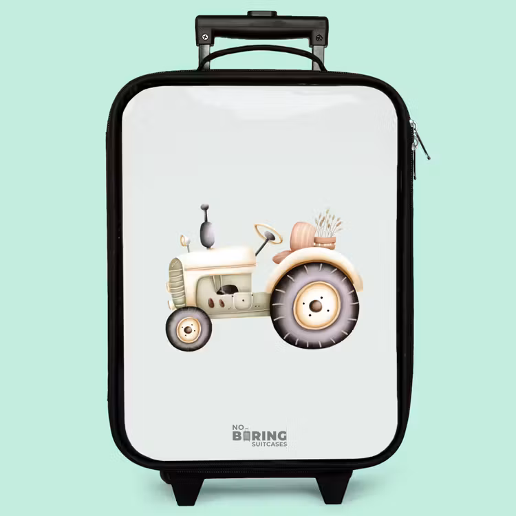 Valise enfant - Tracteur vintage beige aux couleurs vertes pastel — 3