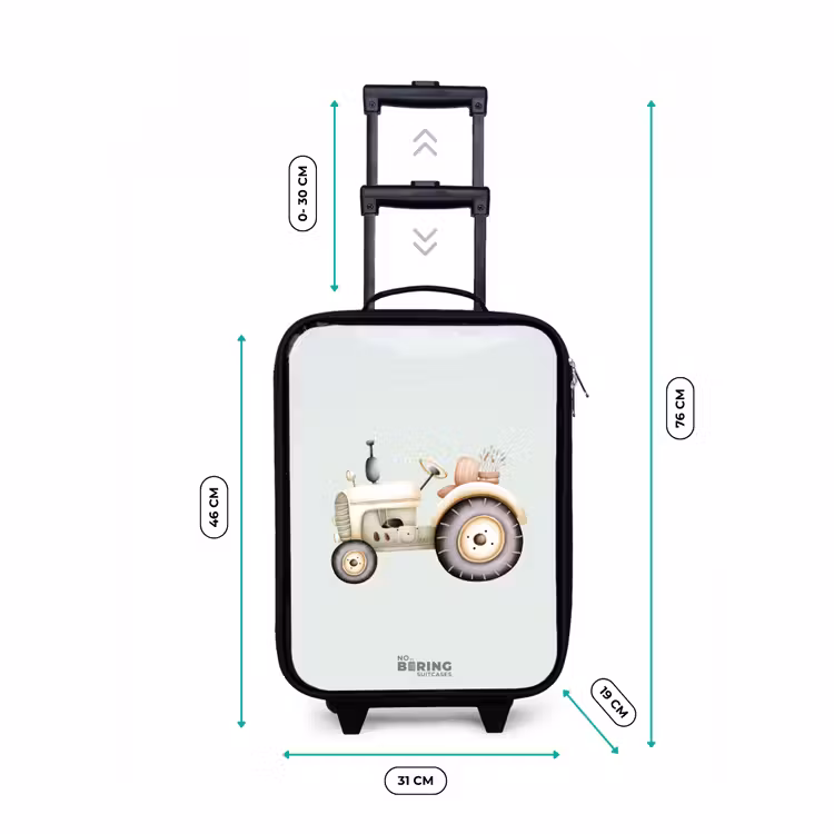 Valise enfant - Tracteur vintage beige aux couleurs vertes pastel — 7