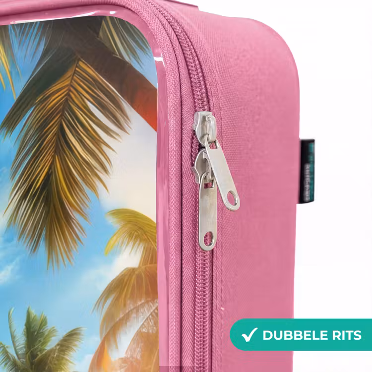 Valise enfant - Rose - Flamant et tortue sur une plage tropicale — 7