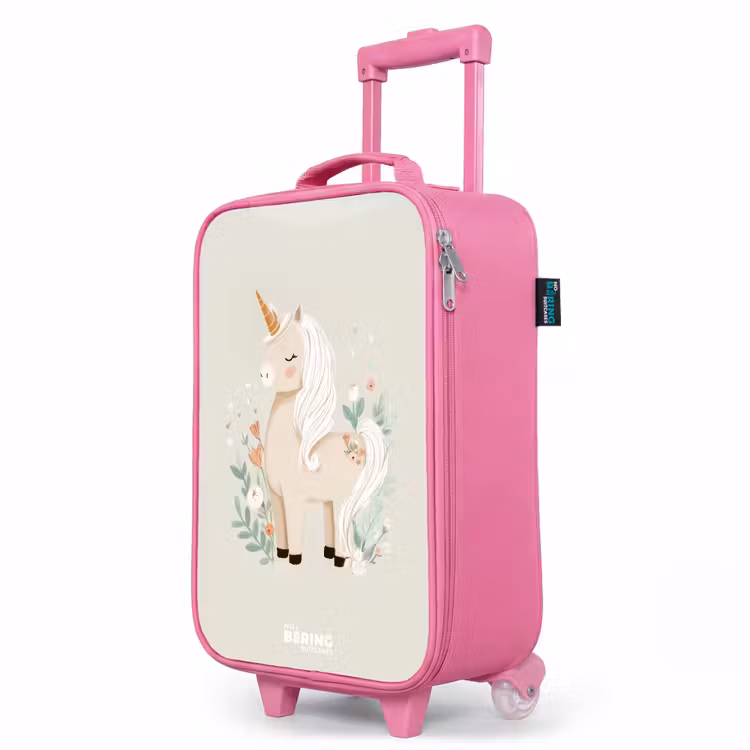 Valise enfant - Rose - Licorne parmi les fleurs dans les tons beiges — 8