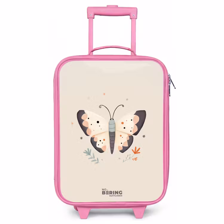 Valise enfant - Rose - Papillon aux couleurs neutres et pastel — 1