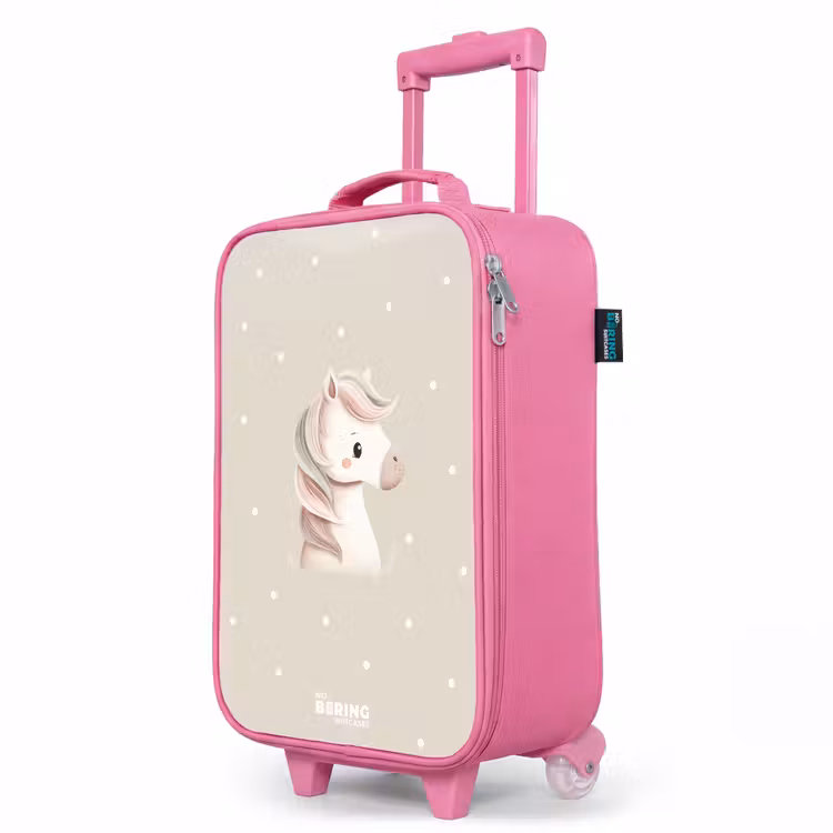 Valise enfant - Rose - Poney entouré de points de couleur beige — 8