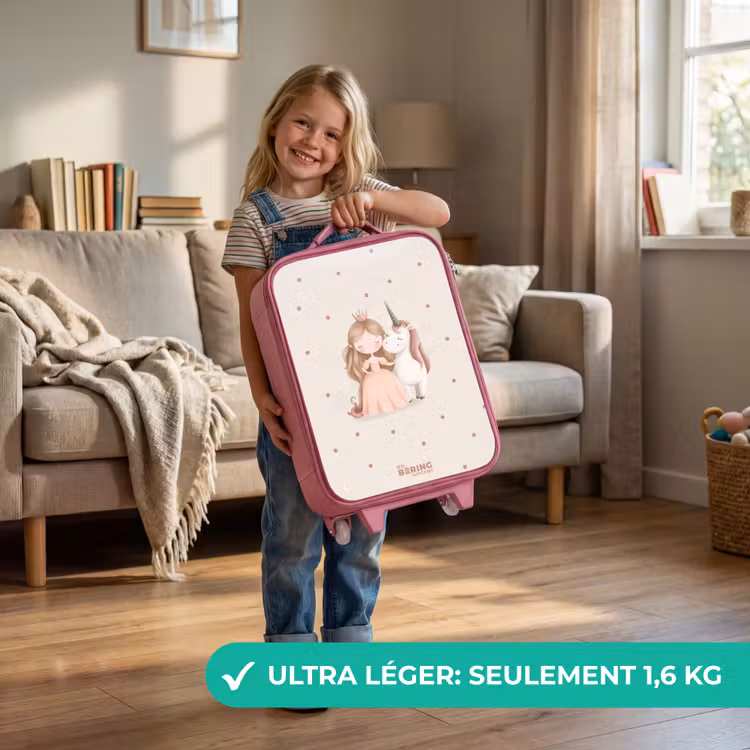 Valise enfant - Rose - Princesse et licorne aux couleurs pastel — 3