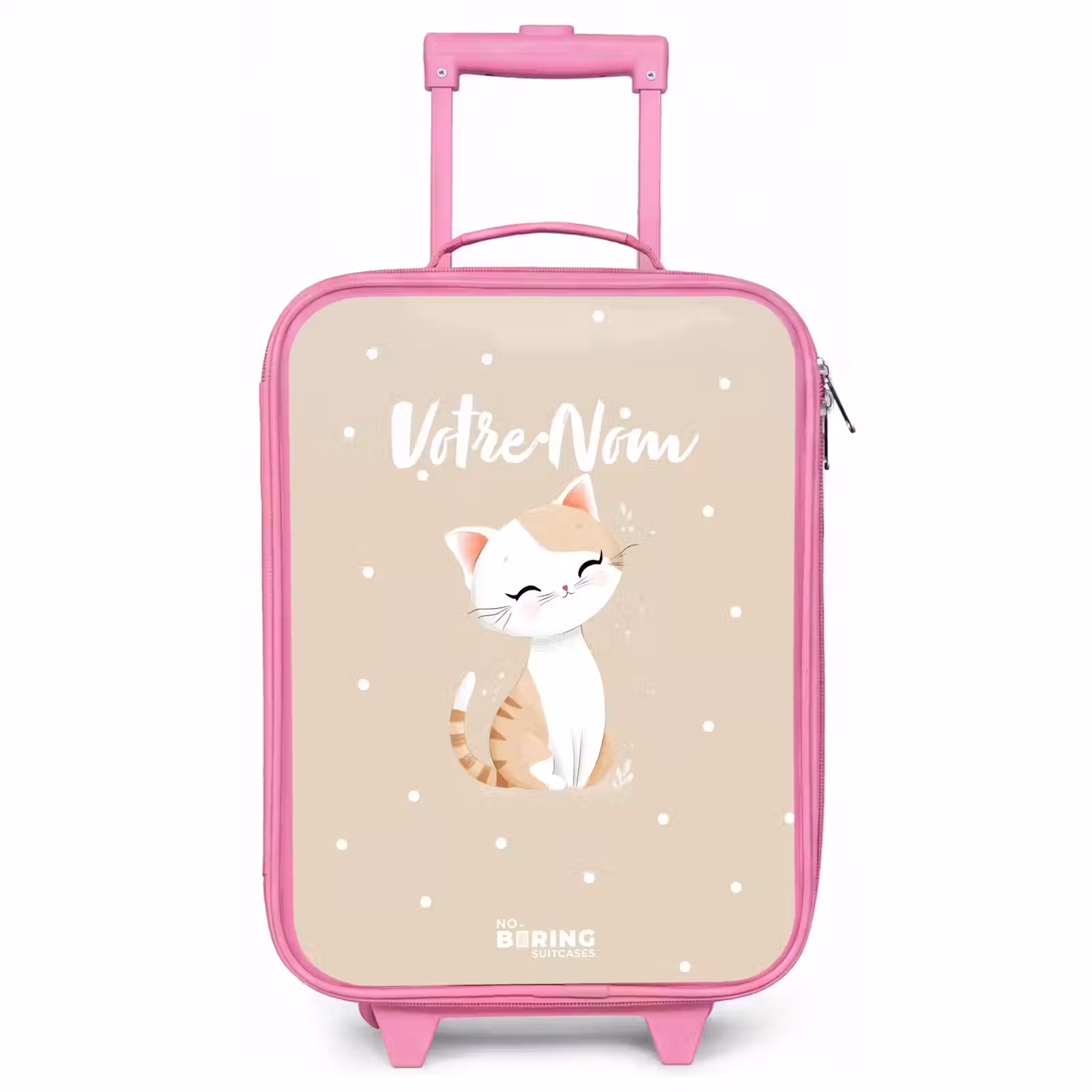 Valise enfant - Rose - Chat entouré de points beiges — 1