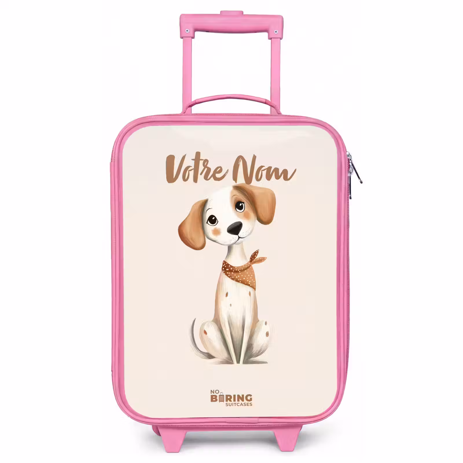 Valise enfant - Rose - Chiot à taches brunes sur fond beige — 1