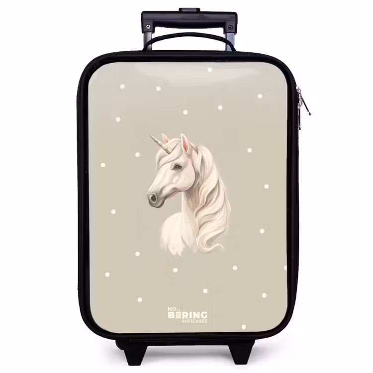 Valise enfant - Licorne entourée de pois dans des couleurs neutres — 1