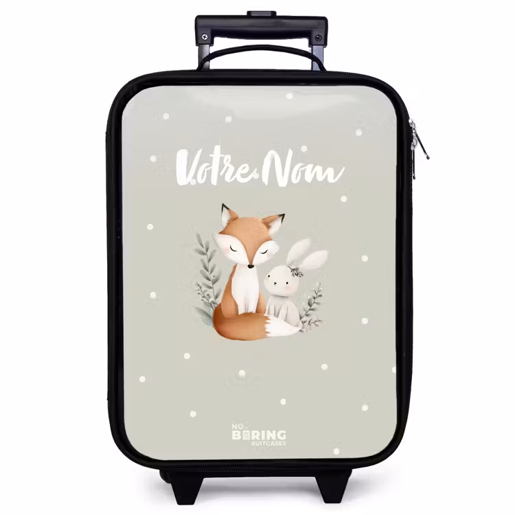 Valise enfant - Renard et lapin entourés de feuilles et de points verts — 1