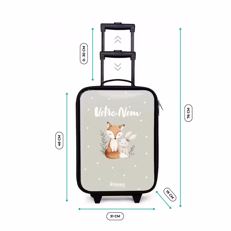 Valise enfant - Renard et lapin entourés de feuilles et de points verts — 7