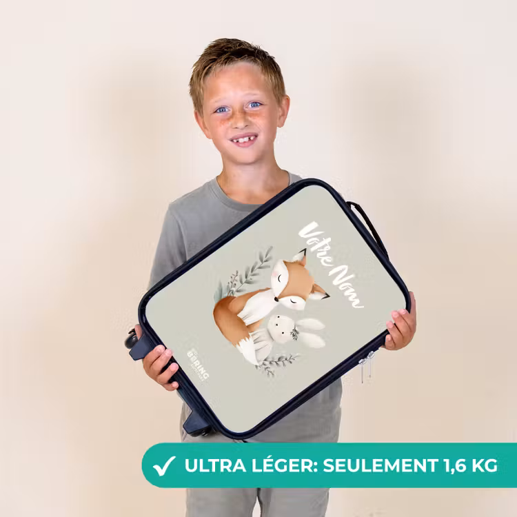 Valise enfant - Renard et lapin entourés de feuilles vertes — 2