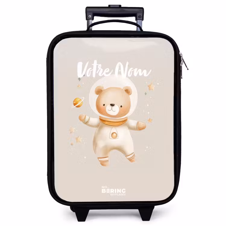 Valise enfant - Un ours spatial beige flotte parmi les étoiles — 1