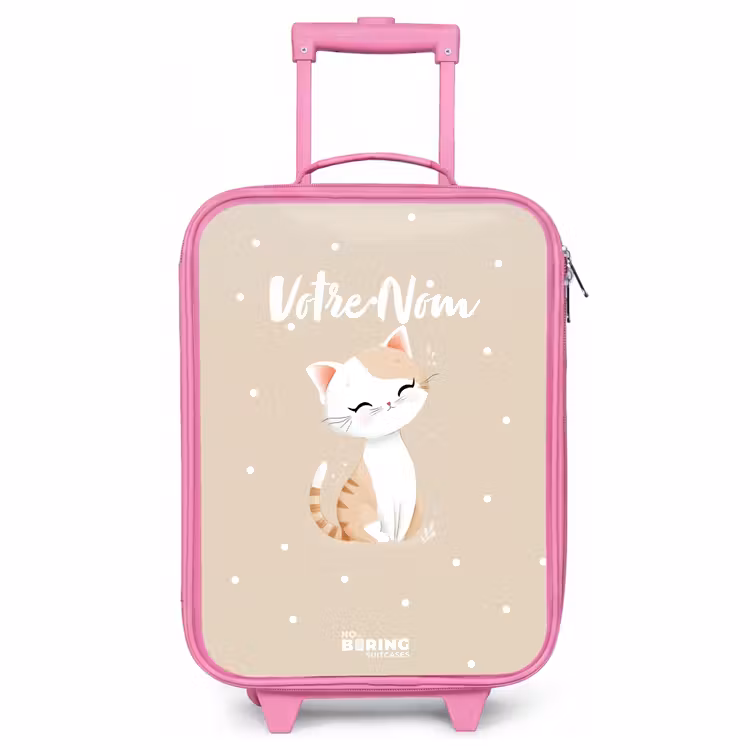 Valise enfant - Rose - Chat entouré de points beiges — 1