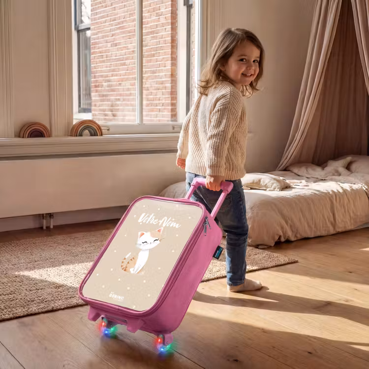 Valise enfant - Rose - Chat entouré de points beiges — 2