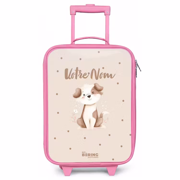 Valise enfant - Rose - Chien entouré de points bruns — 1