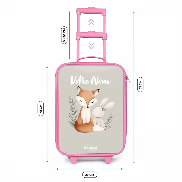 Valise enfant - Rose - Renard et lapin entourés de feuilles vertes — 6