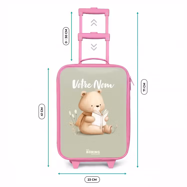 Valise enfant - Rose - Un ours brun avec un livre - Vert — 6