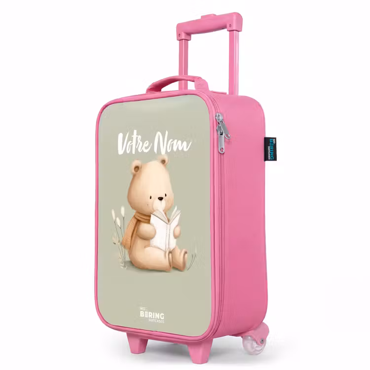 Valise enfant - Rose - Un ours brun avec un livre - Vert — 8