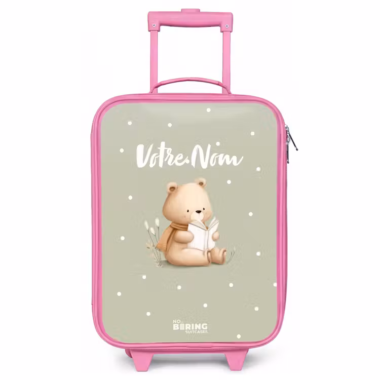 Valise enfant - Rose - Un ours brun lisant un livre - Vert — 1