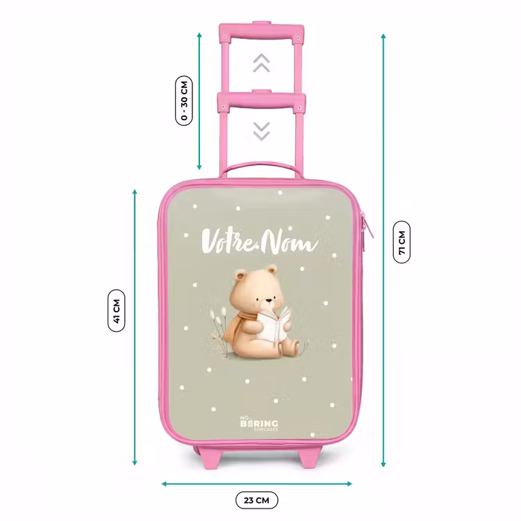 Valise enfant - Rose - Un ours brun lisant un livre - Vert — 6