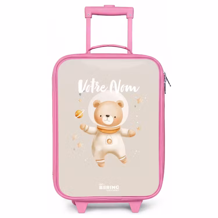 Valise enfant - Rose - Un ours spatial beige flotte parmi les étoiles — 1