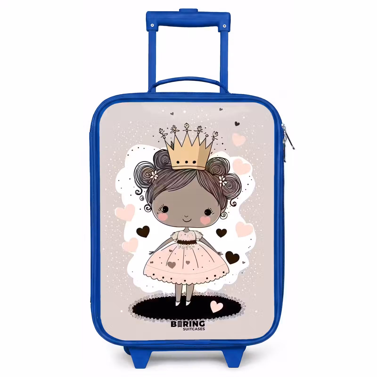 Valise enfant - Bleu - Princesse sur fond coloré avec des cœurs roses et noirs — 1